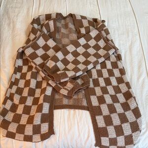SHEIN Brown and Cream Checkered Cardigan